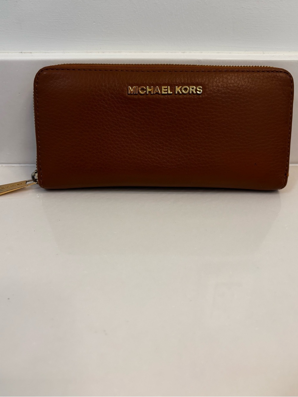 Michael Kors Brown Zip-Around Wallet with Gold Hardware